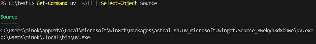 Get-Command uv output - .local\bin\uv.exe being prioritized